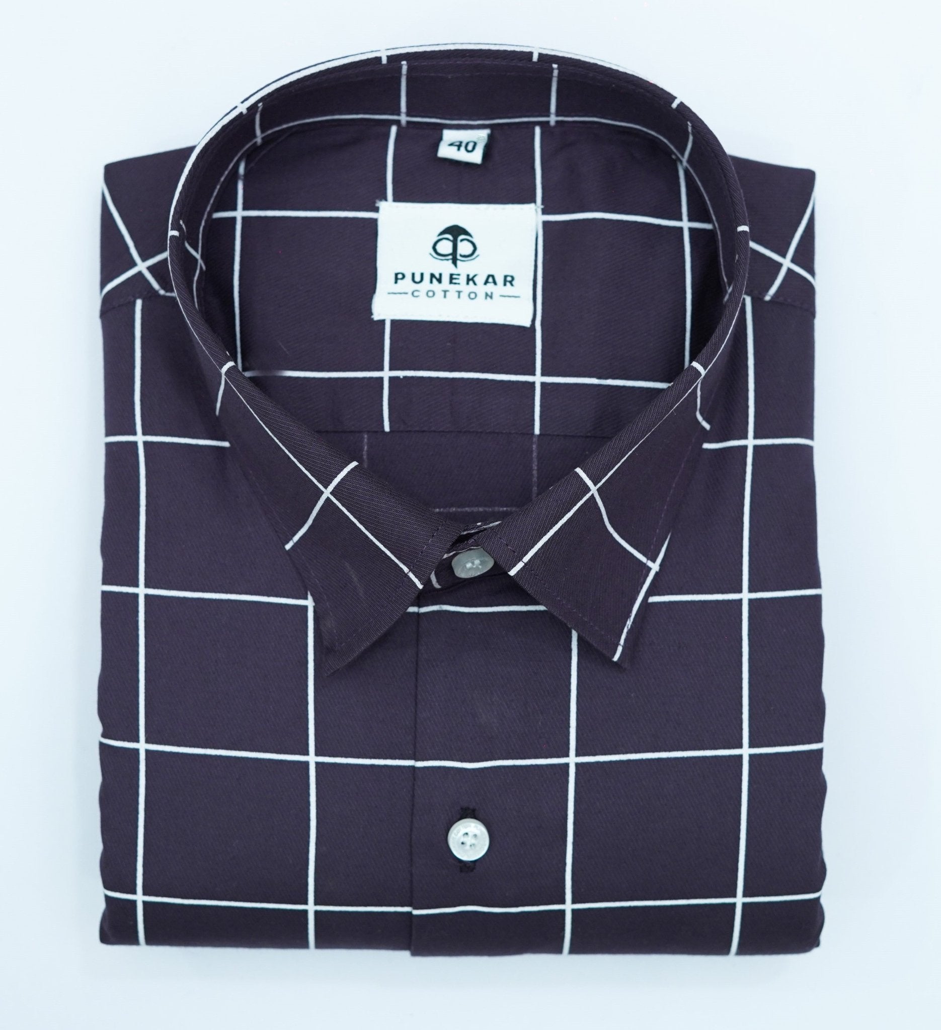 Dark Purple Color Big Checks Cotton Shirts For Men – Punekar Cotton