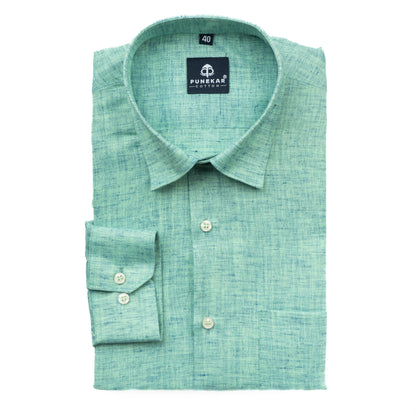 Aqua Green Color Poly Cotton Shirt For Men - Punekar Cotton