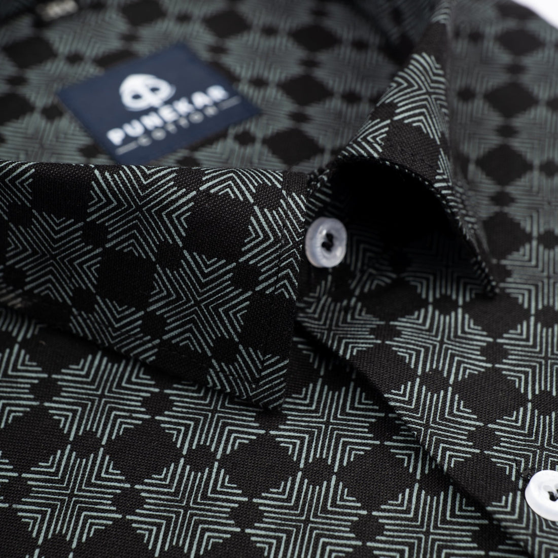 Black Color Moroccan Printed Cotton Shirt For Men - Punekar Cotton