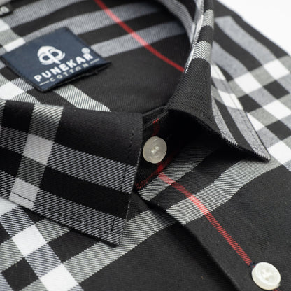 Black Color Tartan Checks Cotton Causal Shirt For Men - Punekar Cotton