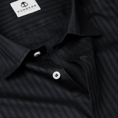 Black Color vertical Cotton stripe Shirt For Men - Punekar Cotton