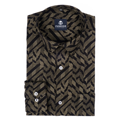 Black Golden Color Arrow Printed Cotton Shirt For Men - Punekar Cotton