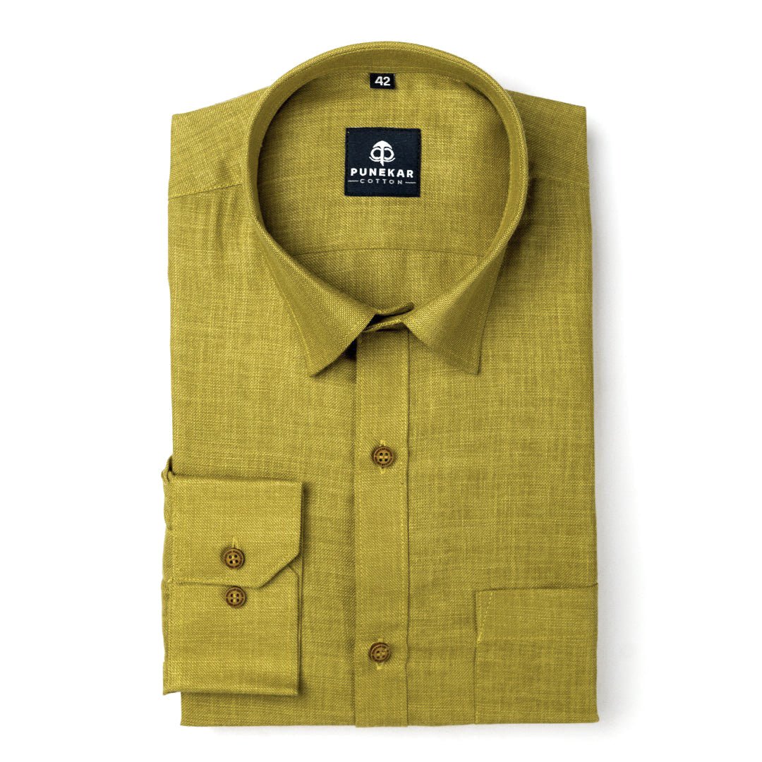 Dark Yellow Color Blended Linen Shirt For Men&