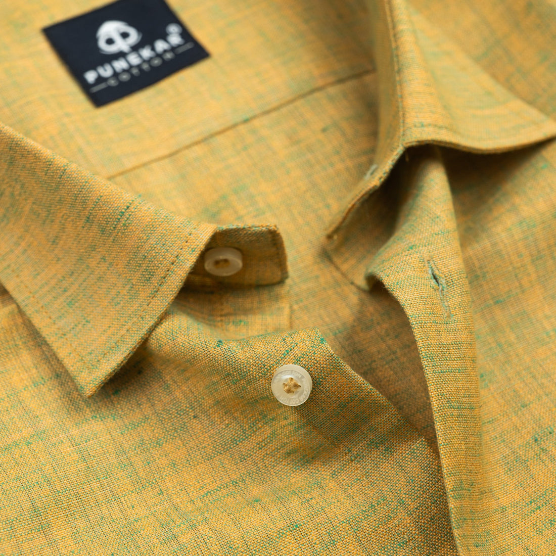 Dark Yellow Color Poly Cotton Shirt For Men - Punekar Cotton