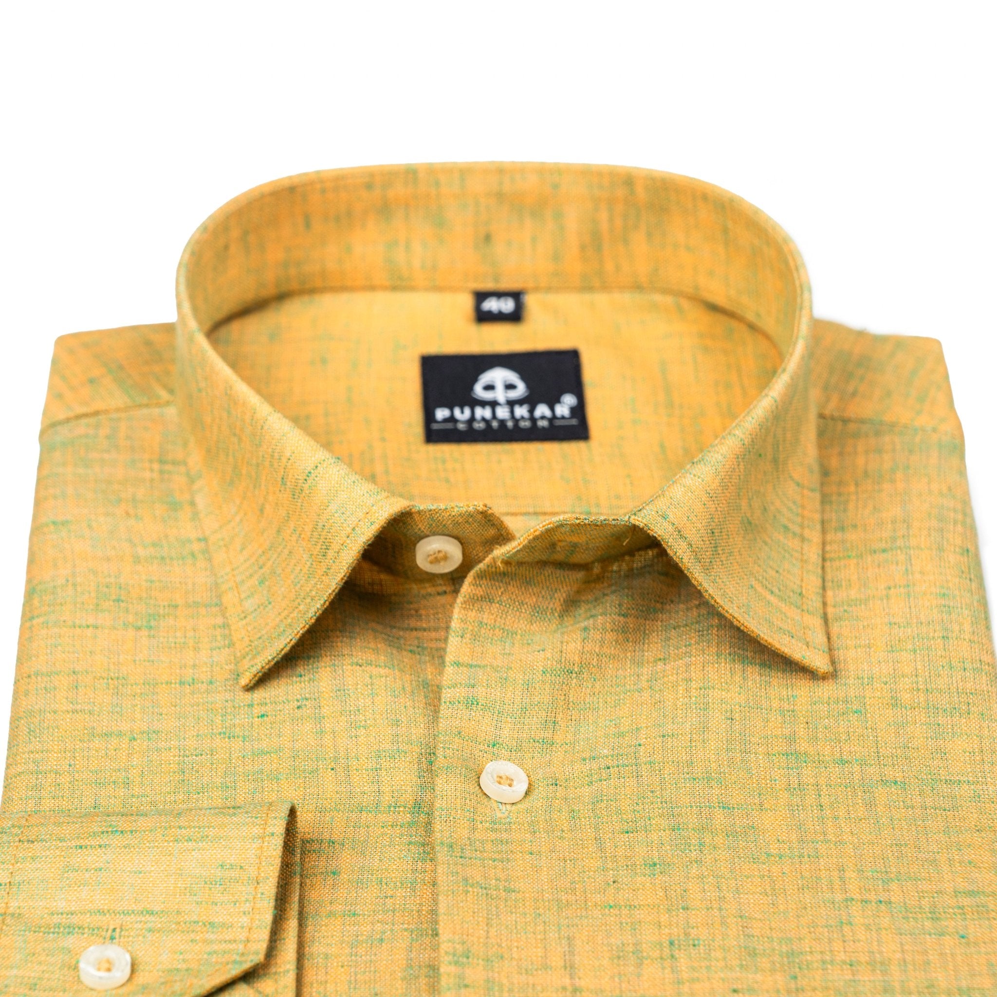 Dark Yellow Color Poly Cotton Shirt For Men - Punekar Cotton