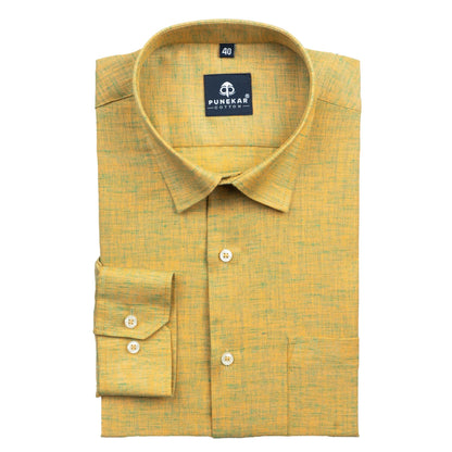 Dark Yellow Color Poly Cotton Shirt For Men - Punekar Cotton