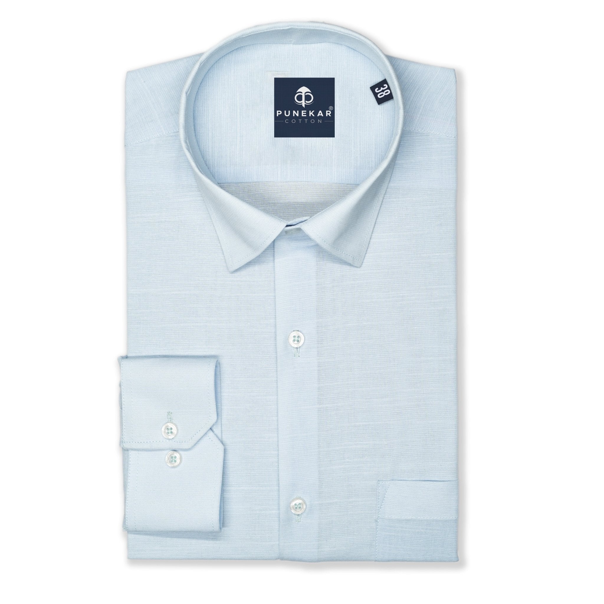 Light Blue Color Lining Texture Pure Cotton Shirt For Men - Punekar Cotton