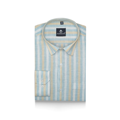 Light Blue Color Vertical Cotton Stripe Shirt For Men - Punekar Cotton