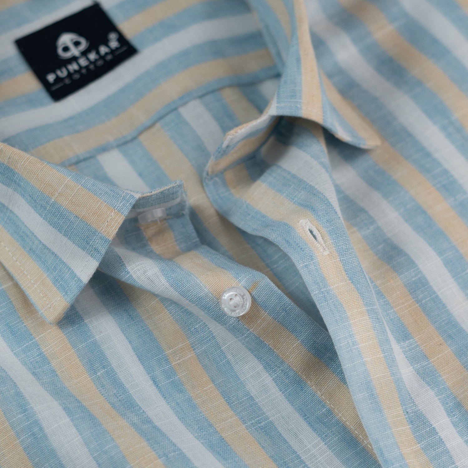 Light Blue Color Vertical Cotton Stripe Shirt For Men - Punekar Cotton