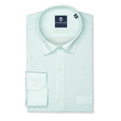 Light Mint Color Lining Texture Pure Cotton Shirt For Men - Punekar Cotton