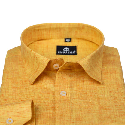 Mustard Yellow Color Poly Cotton Shirt For Men - Punekar Cotton