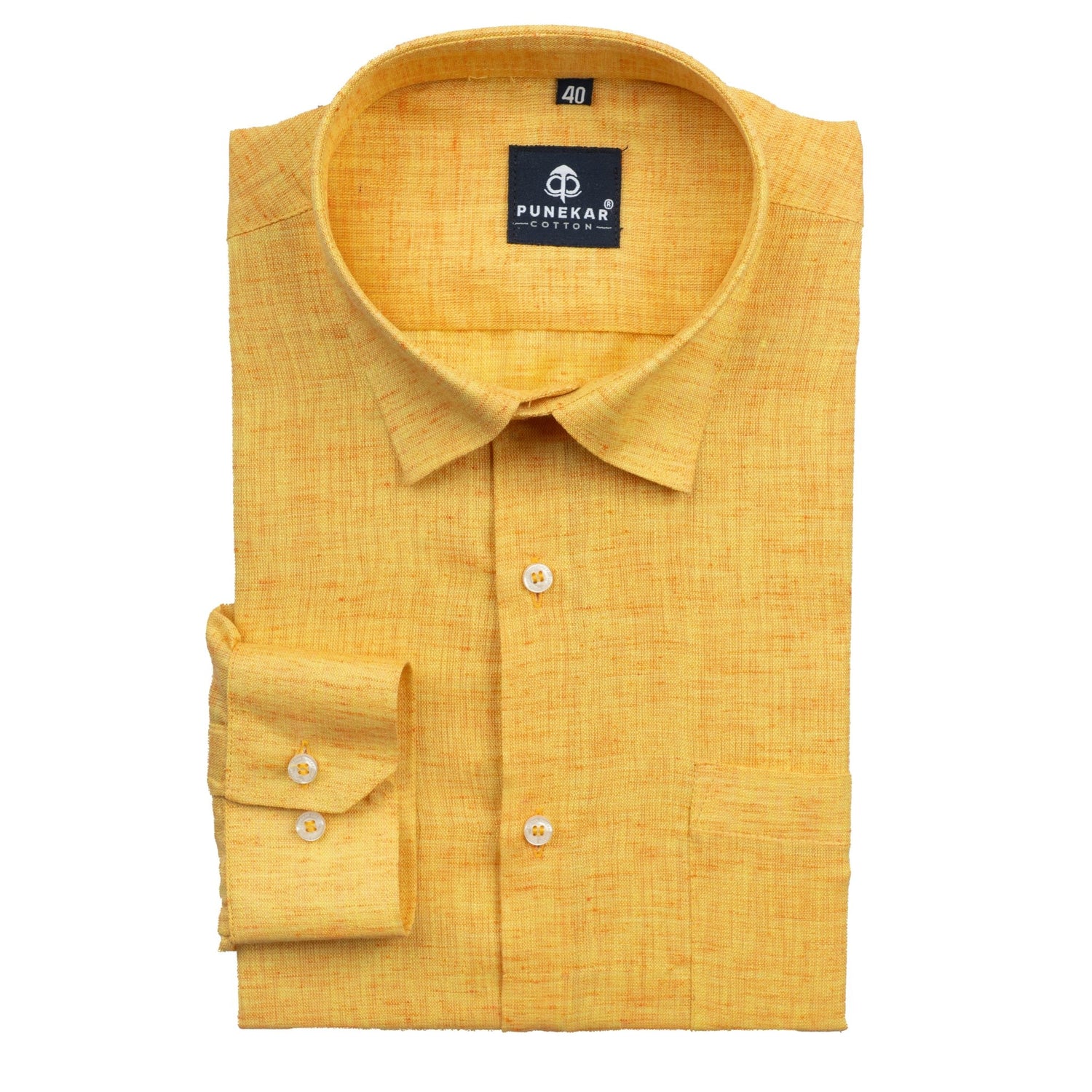Mustard Yellow Color Poly Cotton Shirt For Men - Punekar Cotton