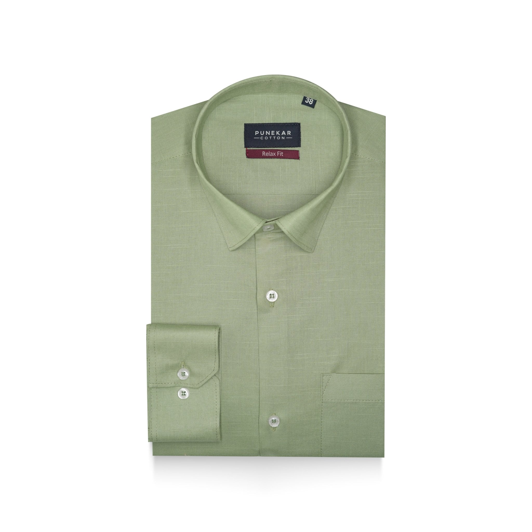 Olive Green Color Solid Pure Cotton For Men - Punekar Cotton