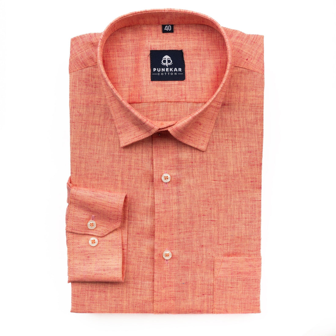 Peach Orange Color Poly Cotton Shirt For Men - Punekar Cotton