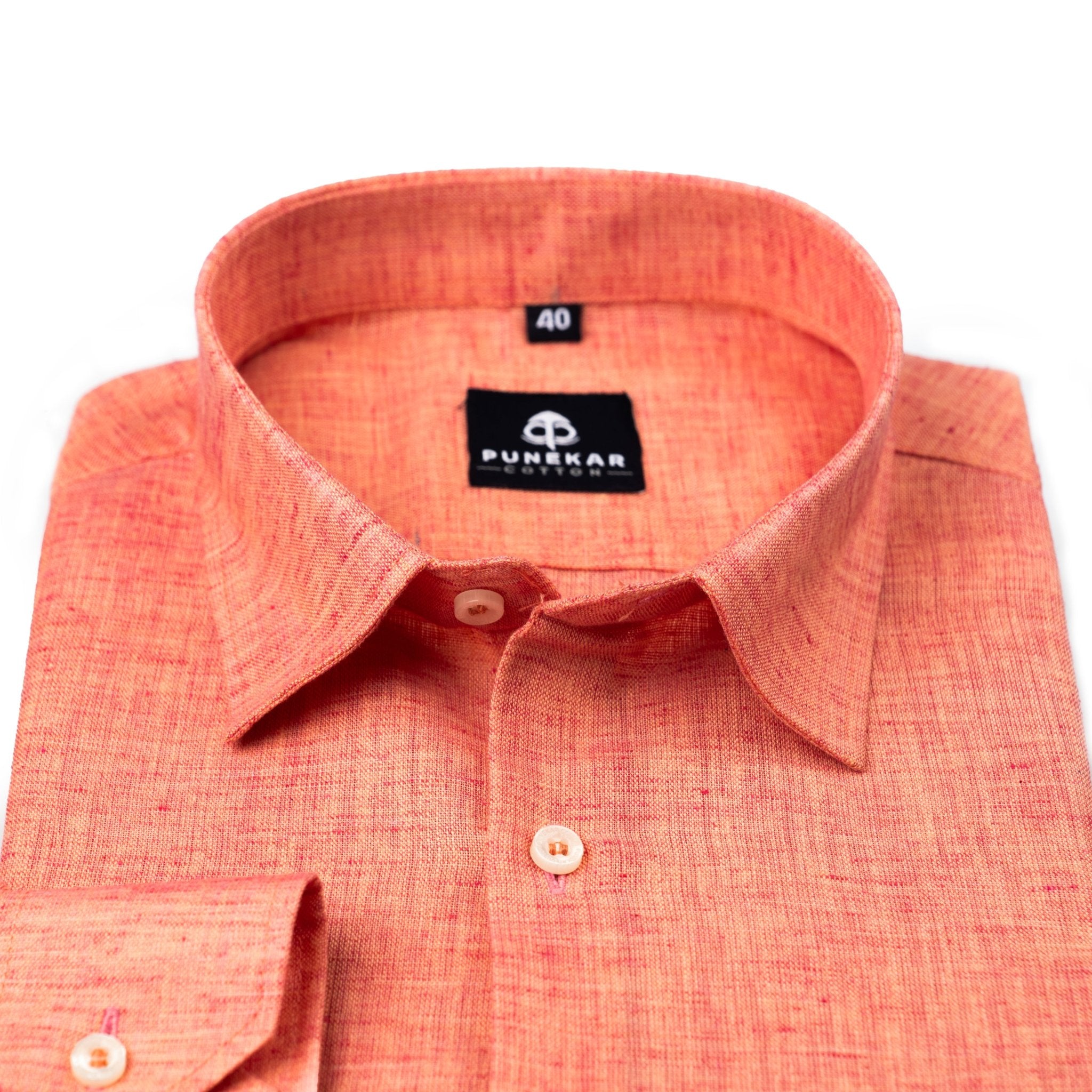 Peach Orange Color Poly Cotton Shirt For Men - Punekar Cotton