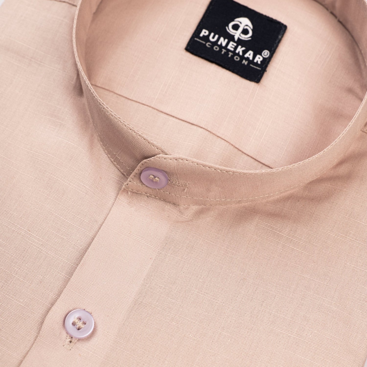 Pink Color Band Collar Solid Shirt For Men - Punekar Cotton