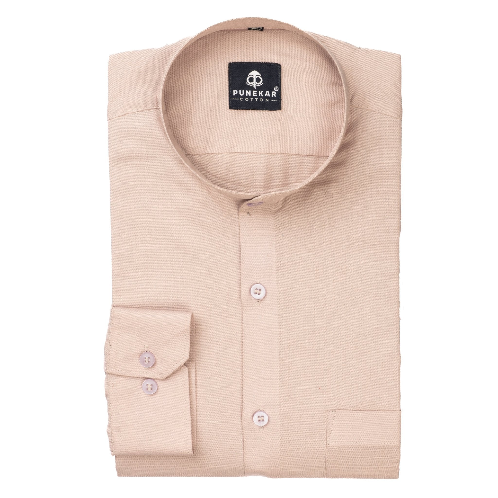 Pink Color Band Collar Solid Shirt For Men - Punekar Cotton