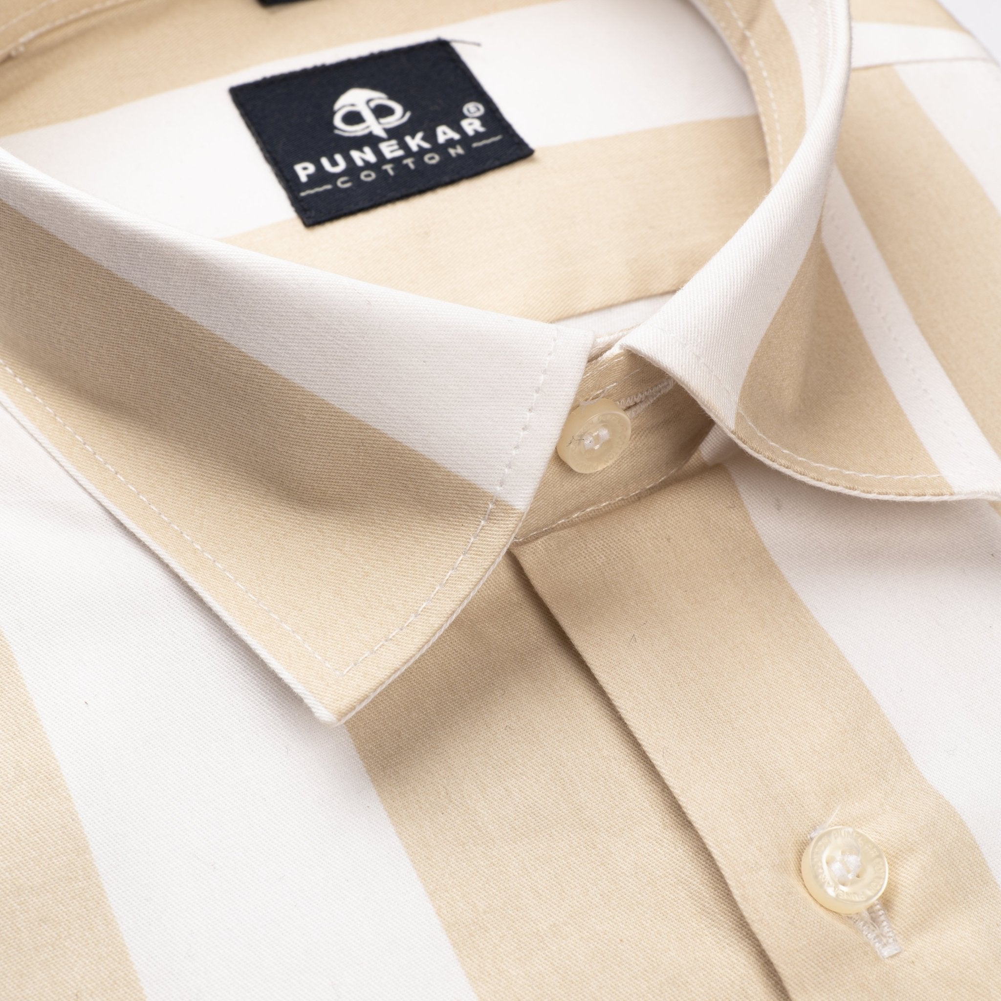 Tan Color Stripe Shirt For Men - Punekar Cotton