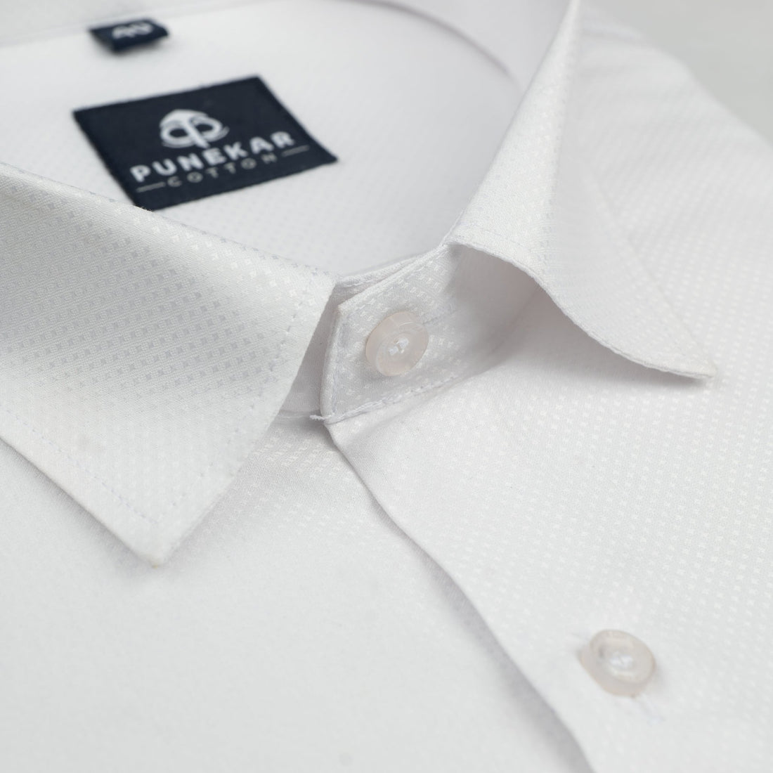 White Color Dotted Dobby Cotton Shirt For Men - Punekar Cotton