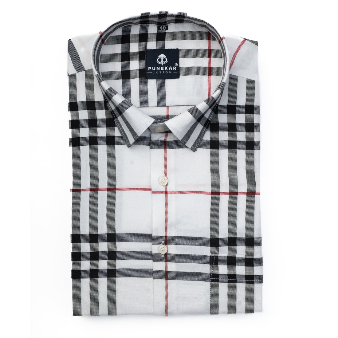 White Color Tartan Checks Cotton Causal Shirt For Men - Punekar Cotton