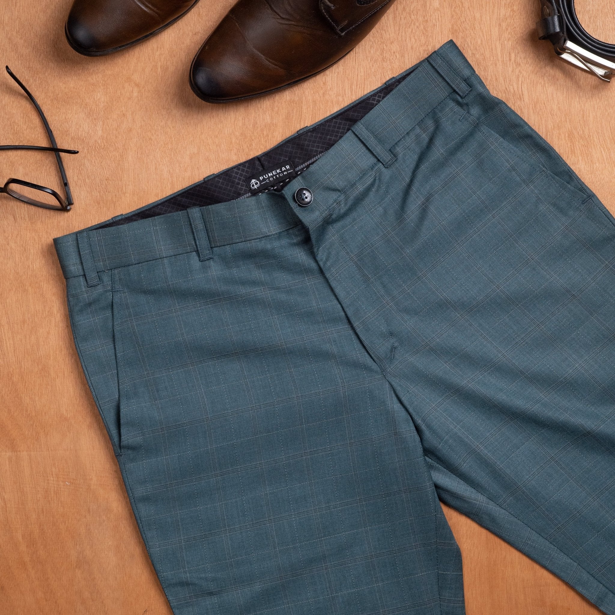 Slim Stretch Windowpane Check Tailored Pant - Forest Windowpane | Suit Pants  | Politix