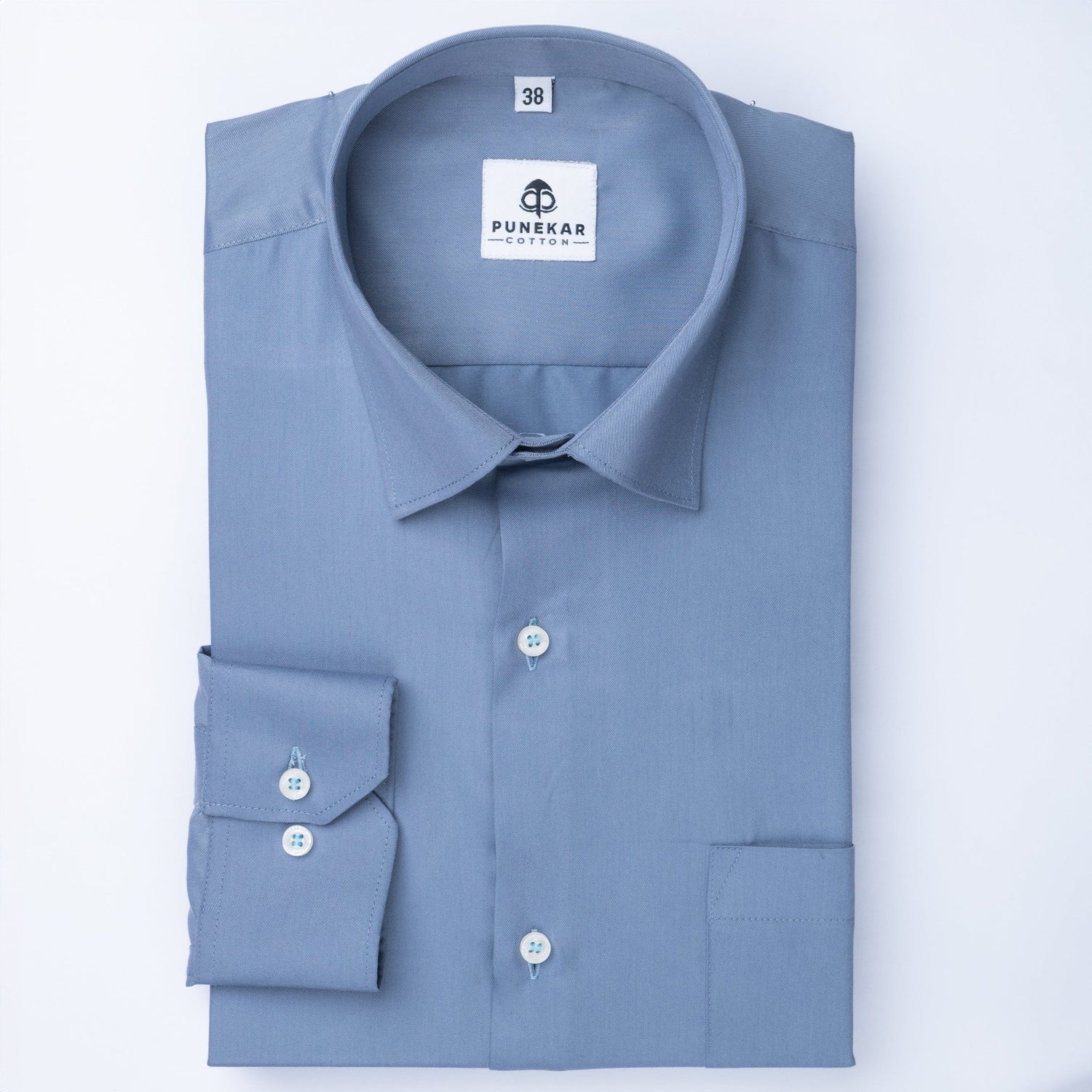 Light Blue Soft Satin Cotton Shirt For Men - Punekar Cotton