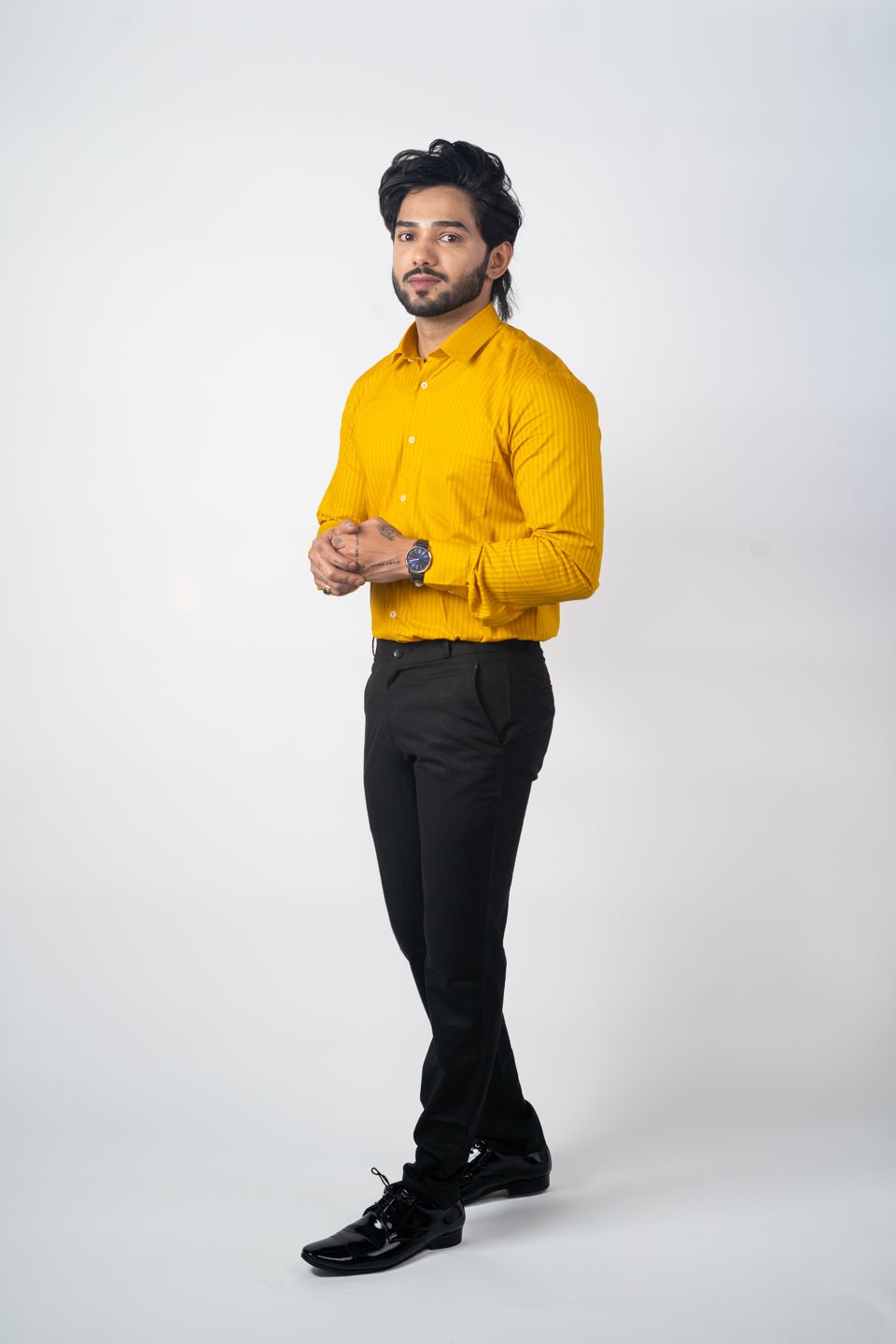 Dijon Mustard Mandarin Collar Luxurious Linen Shirt – kollercut