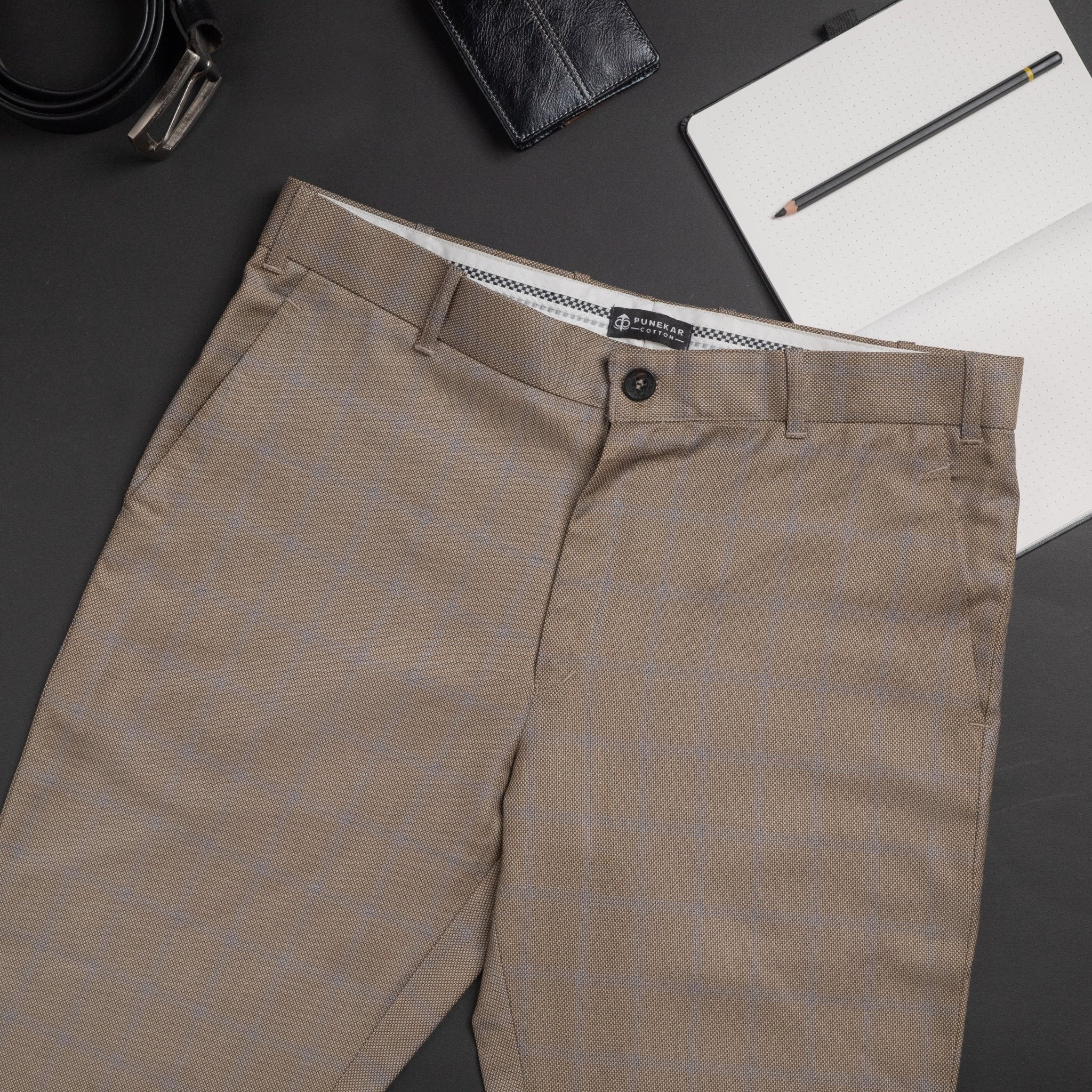 Buy Men Beige Check Slim Fit Trousers Online - 554397 | Van Heusen